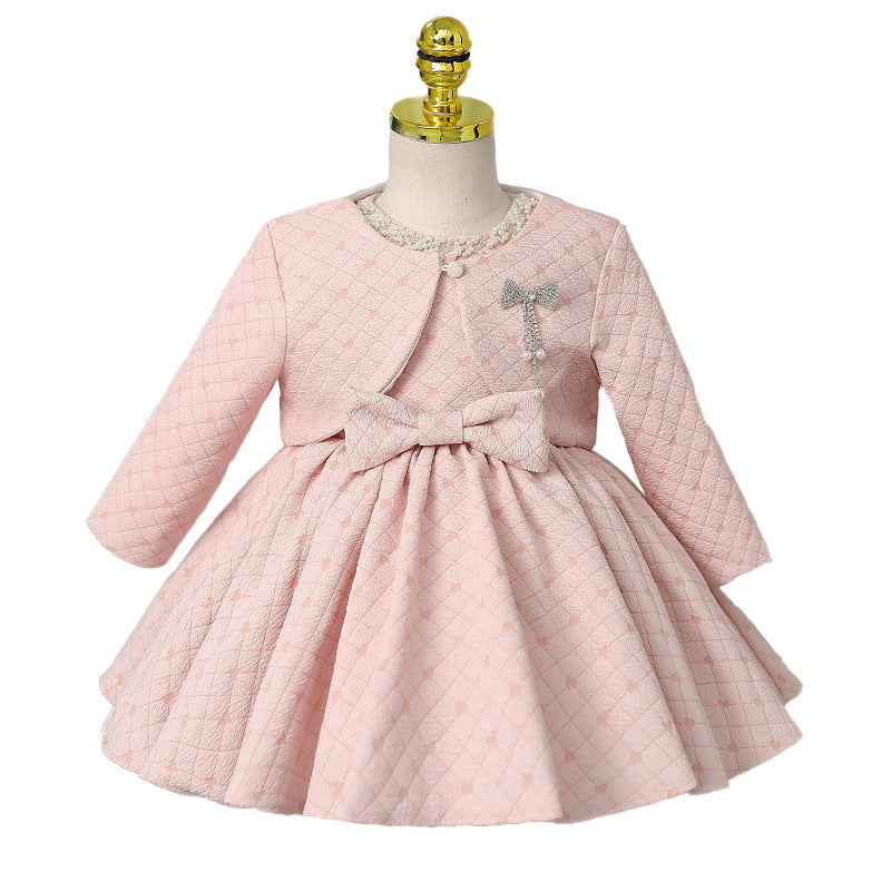 Elegant Baby Girls Pink Diamond Bow Birthday Princess Dress Toddler Prom Dance Dress