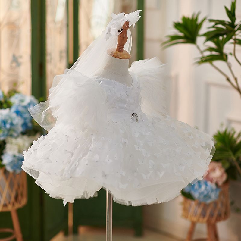 Girls White Birthday Dress Flower Girl Wedding Princess Dress