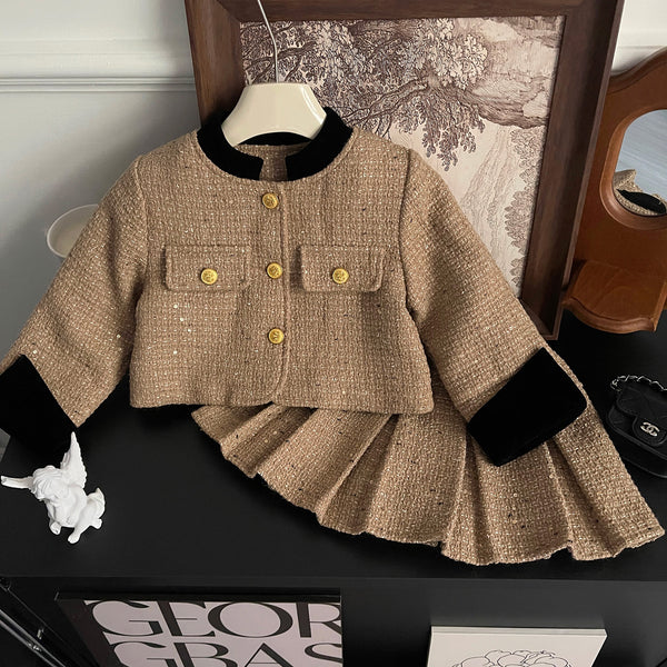 Cute New Year Baby Girls Two-piece Coat Short Dress Suit