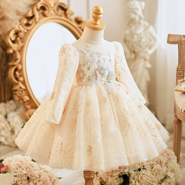 Long Sleeve Children Birthday Dress Baby Girl Cute Princess Dress