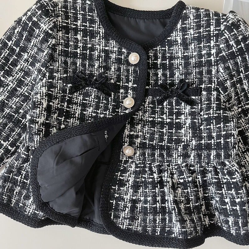 Girls' Spring New Round Neck Princess Plaid Jacket