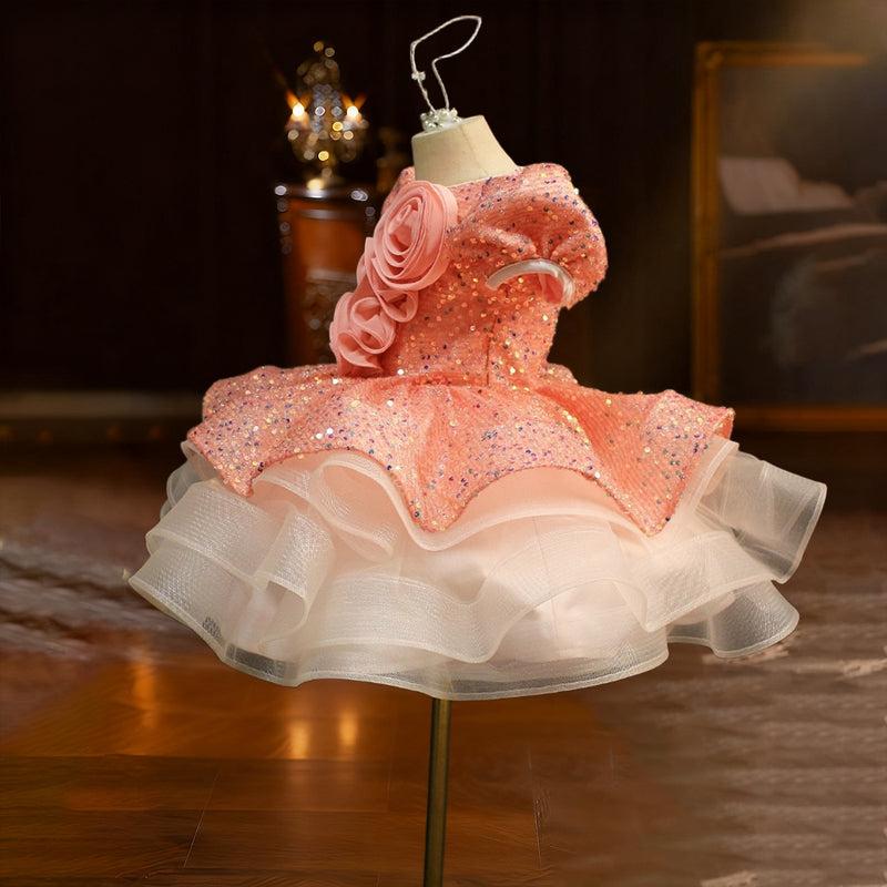 Girls Birthday Princess Dress Flower Girl Wedding Dress Girl Pink Sequin Dress