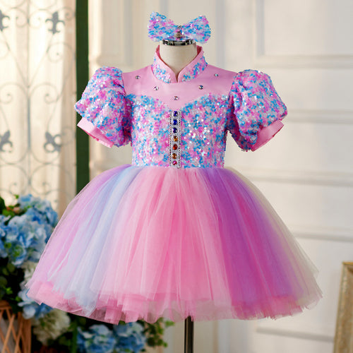 Multicolor Cute Baby Girl Fluffy Christmas Dress Toddler Birthday Princess Dress