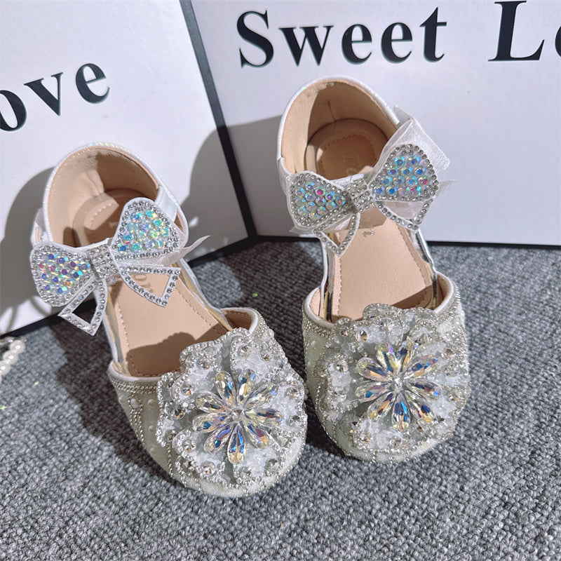 Girls Crystal Shoes Shiny Pearl Rhinestone Princess Shoes