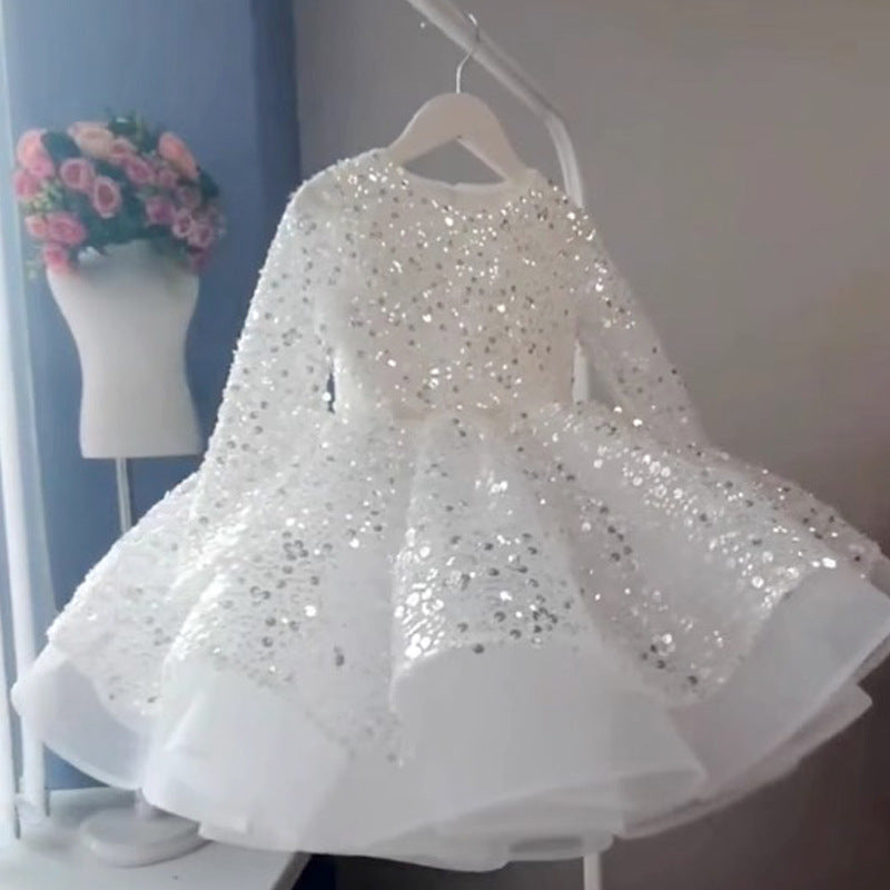 Baby Girl Sequins Beauty Pageant Dress Toddler  Christening Princess Dress