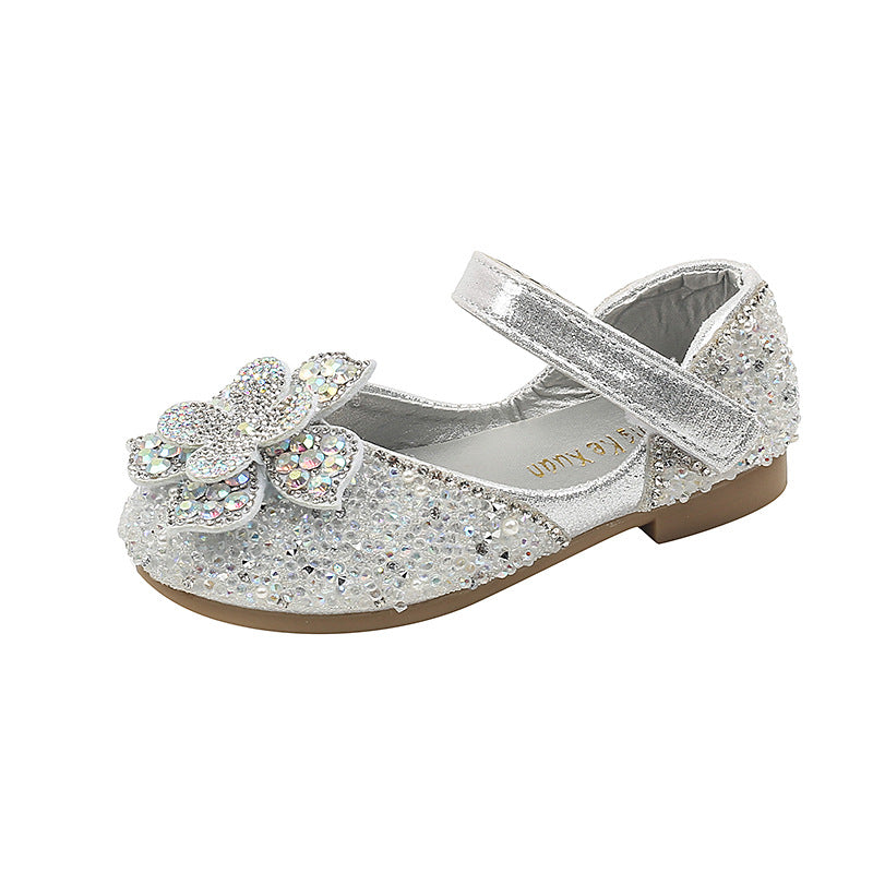 Girls Flower Princess Diamond Leather Shoes