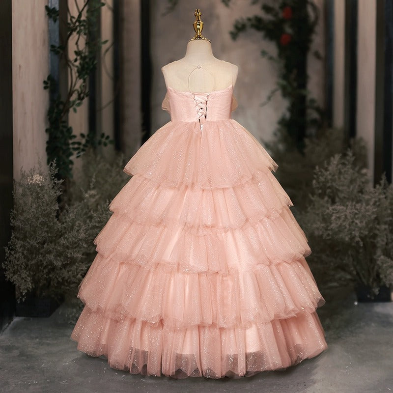 pink pageant dresses Elegant Baby Girls Sleeveless Tulle Ball Dresses Toddler Pink Pageant Dresses