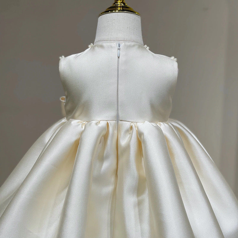 Elegant Baby Girls Sleeveless Round Neck White Bow Princess Toddler First Communion Dress
