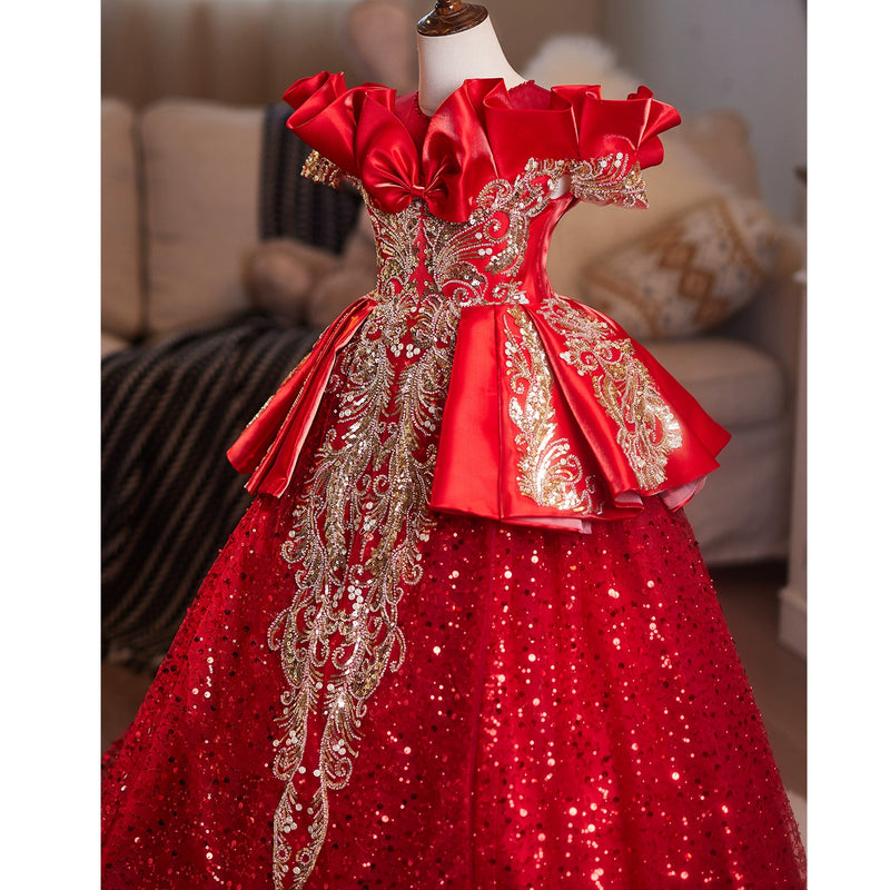 Girls Red Christmas Dress Children's Prom Dress Flower Girl Dress