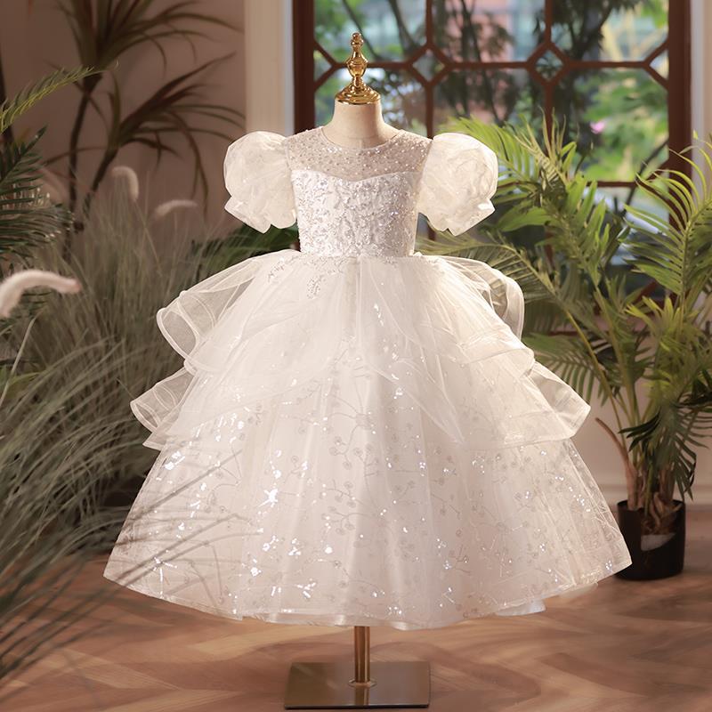 Baby Girl Wedding Piano Party Dress Beaded Sequined Princess Dress