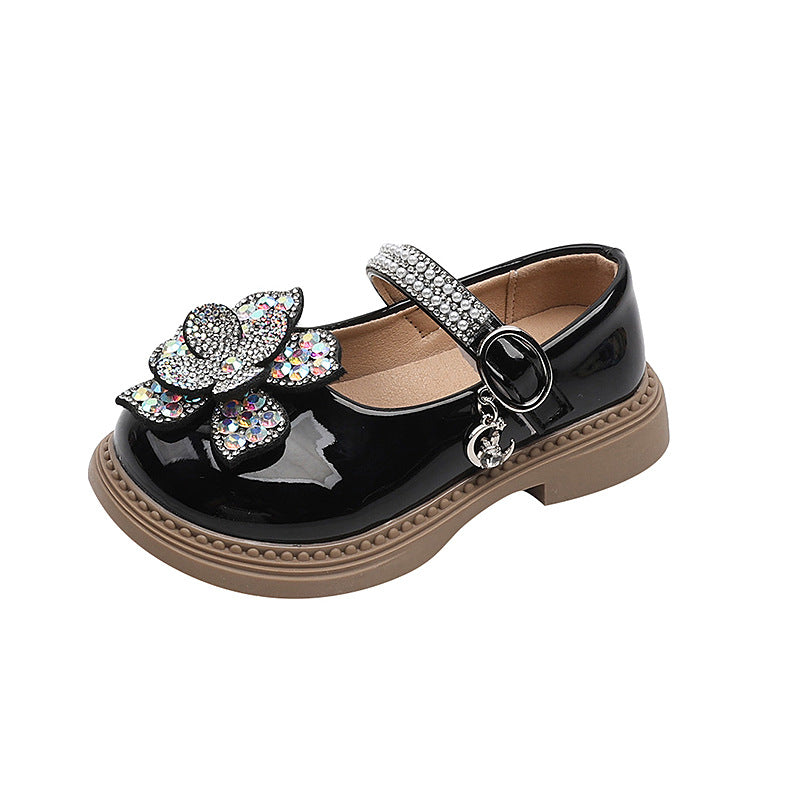 Baby Girl Flower Princess Diamond Leather Shoes