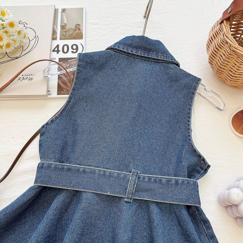 Girls Preppy Denim Dress Girls Elegant School Dress