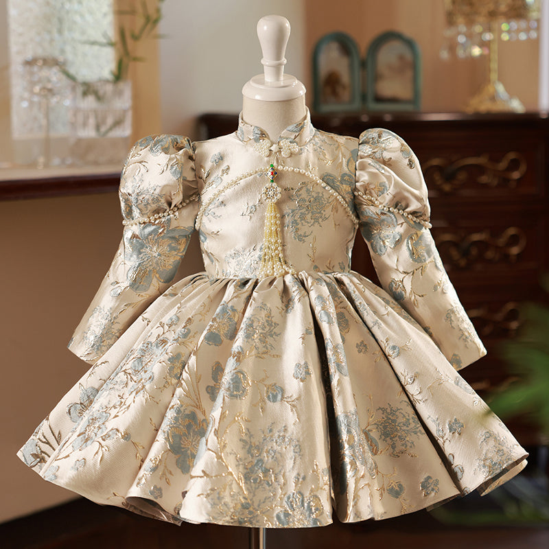puffy toddler christmas dress Gubotare Christmas Dress Toddler Girl Luxury Lace Dresses Puffy Off Shoulder Ball Gowns with Bow Beaded Applique Dress with Train 3T 4T (Green,3-4 Years)