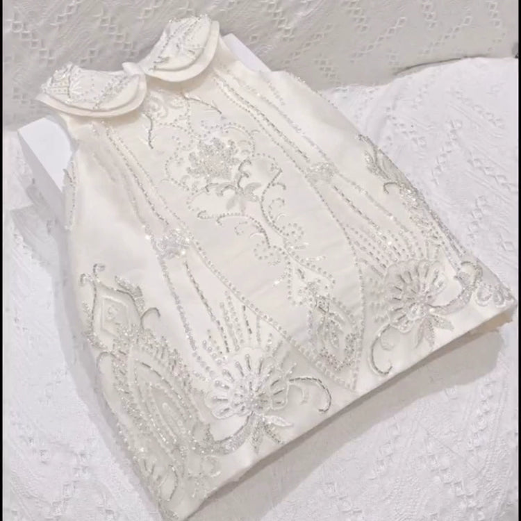 Girls White Sequin Dress Children's Birthday Dress Girls Baby Collar Dress