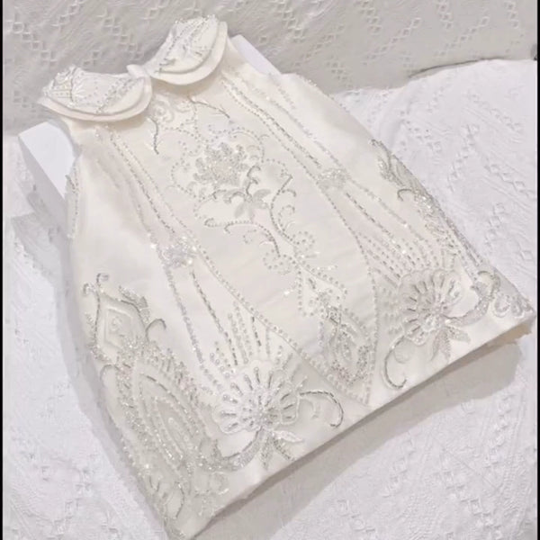 Girls White Sequin Dress Children's Birthday Dress Girls Baby Collar Dress