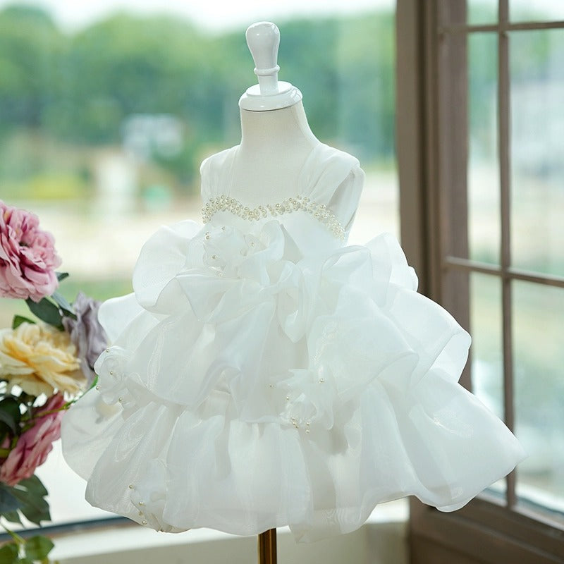 White Girls Puffy Dress Girls Birthday Party Princess Dress