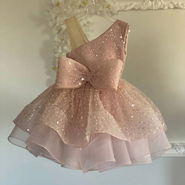 Children's Sequin Bowknot Dress Girls Sleeveless Puffy Princess Dress