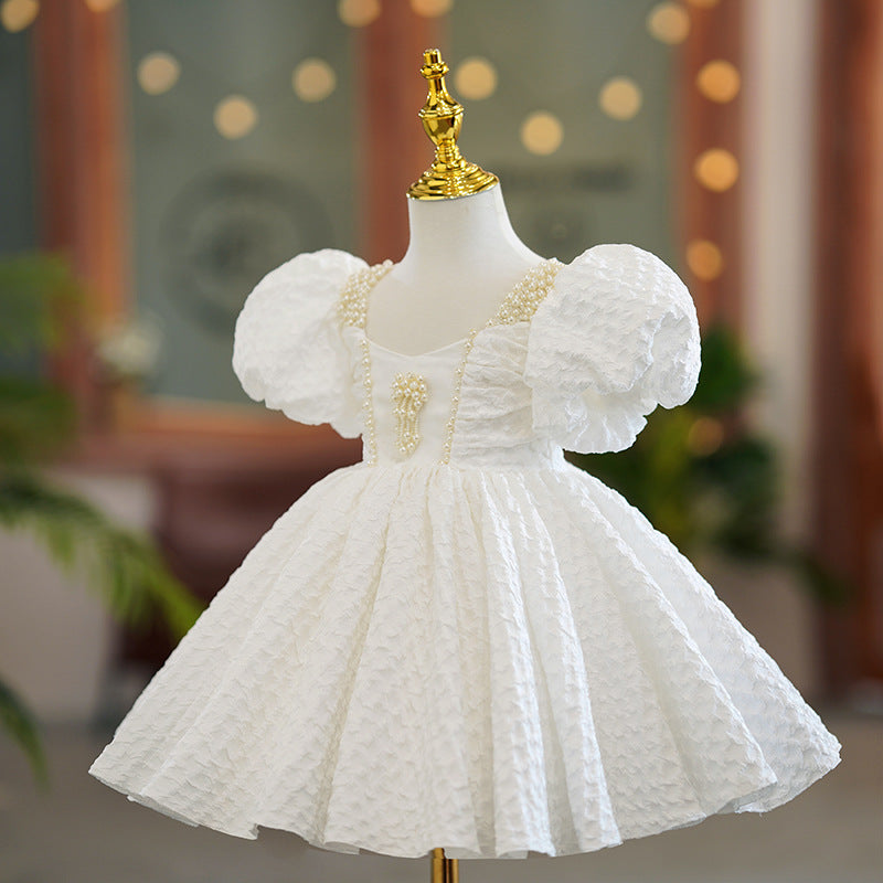 Children's Birthday Dress Girls White Princess Dress Flower Girl Puff Dress