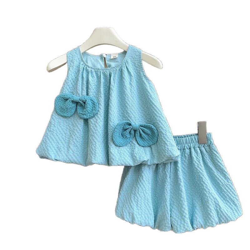 Girls Cute Bowknot Vest Pants Two-piece Set