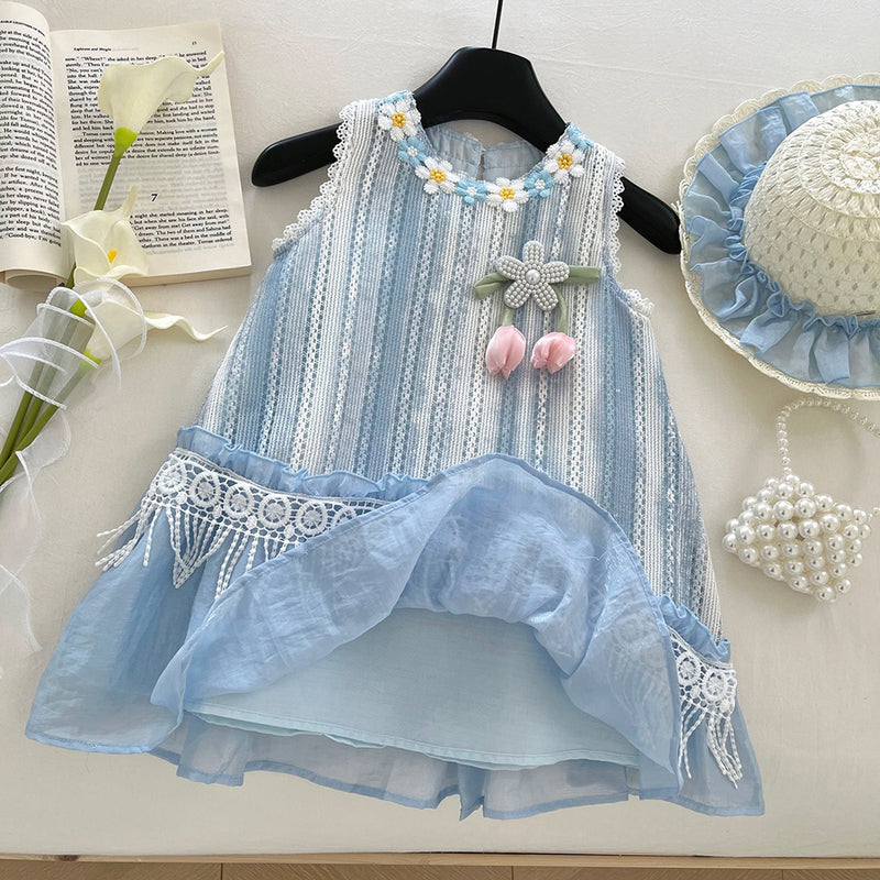 Girls Cute Summer Flower New Lace Stitching Dress