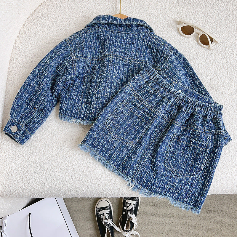 Girls Casual Denim Two-piece Set