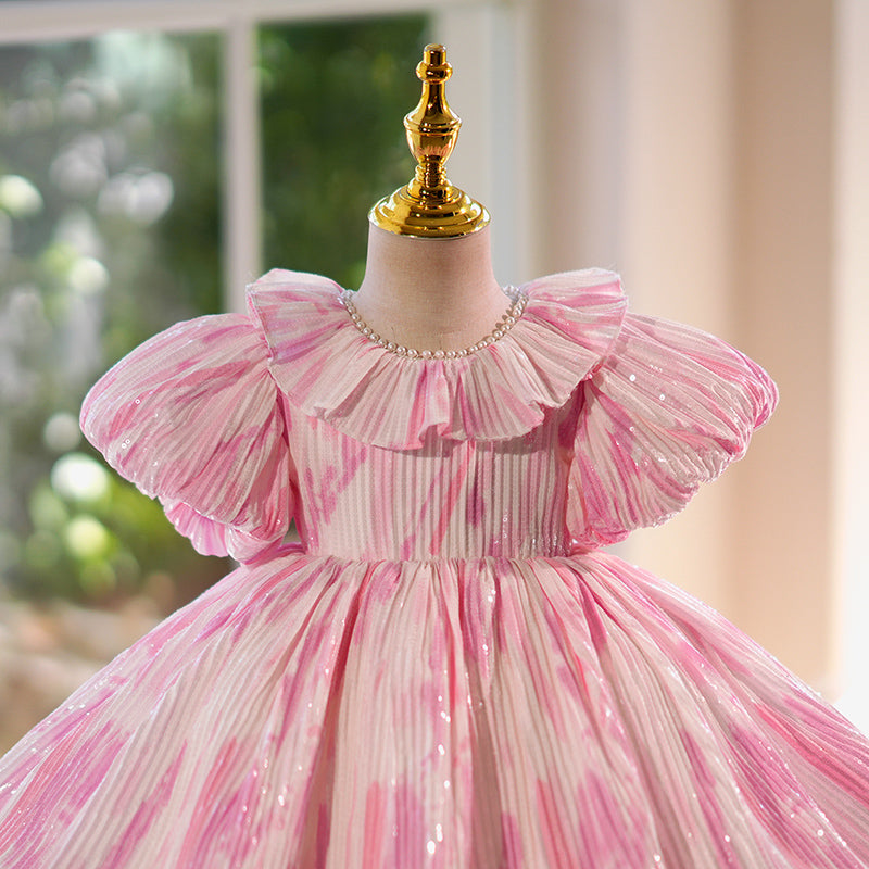 Pink Flower Girl Wedding Dress Girl Birthday Princess Dress