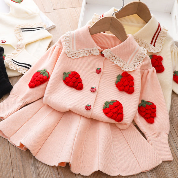 Cute Baby Girl Carrot Printed  Sweater Two Piece Dress