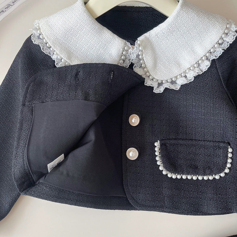 Girls' Autumn New Lapel Jacket and Skirt Two-piece Suit