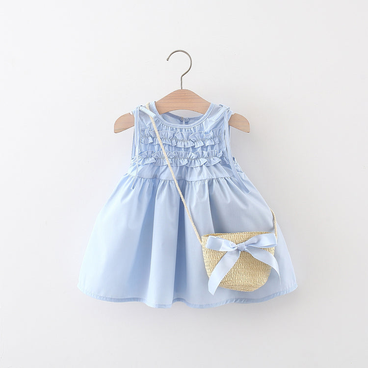 Summer New Girls Solid Color Ruffled Sleeveless Princess Dress