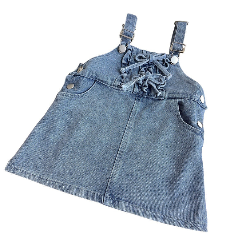 Girls New Summer Denim Sleeveless Overalls Skirt