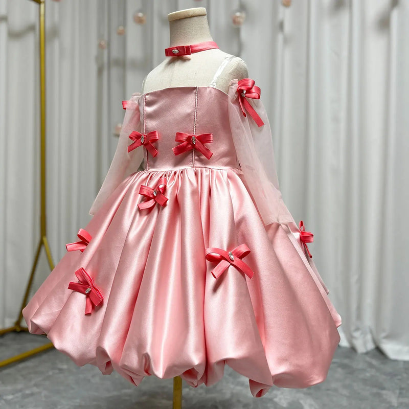 Girls Pink Birthday Princess Dress Children's Party Suspender Dress
