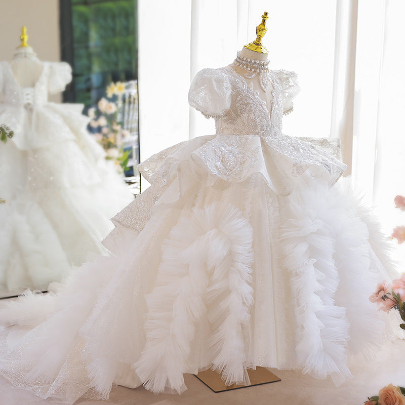 Flower Girls Dress Toddler Pageant Birthday Princess Trailing Cake Dress