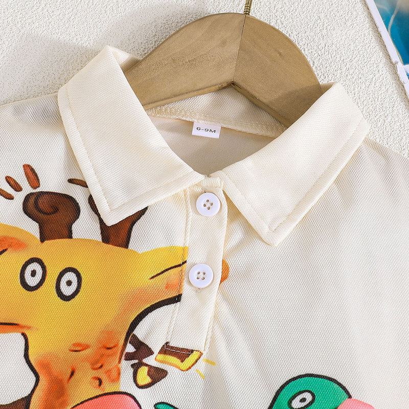 Summer New Baby Cartoon Animal Square Collar Top Shorts Two-piece Set