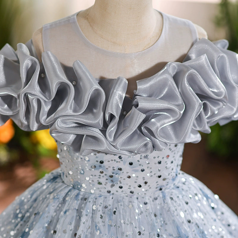 Girls Birthday Gray Dress Flower Girl Wedding Princess Dress Girl Party Prom Dress