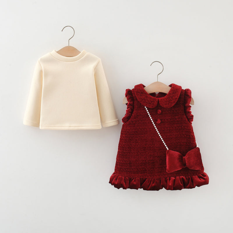 Girls' Winter Base Layer Vest Dress Two-piece Set