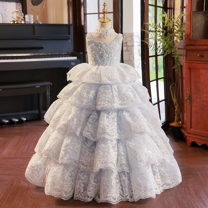 Elegant First Communion Dress Girl Birthday Party Dress Summer Princess Dress