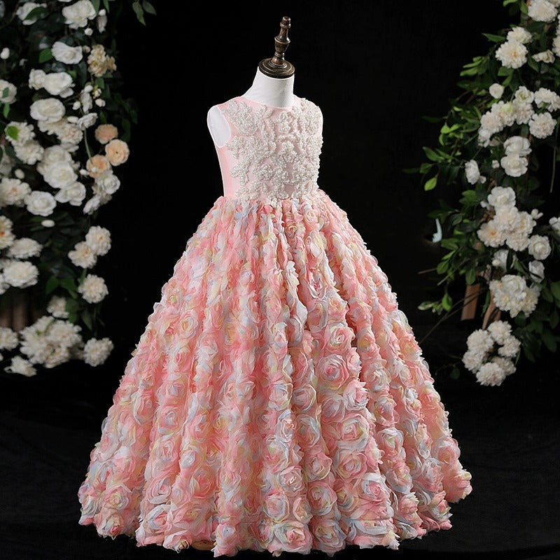 Elegant Baby Pink Sleeveless Floral Beauty Pageant Dress Toddler Birthday Party Dresses