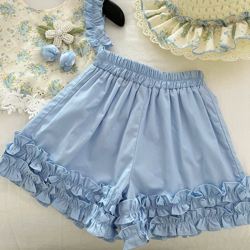 Girls Sleeveless Top Suit Summer Trendy Lace Shorts Two-Piece Suit