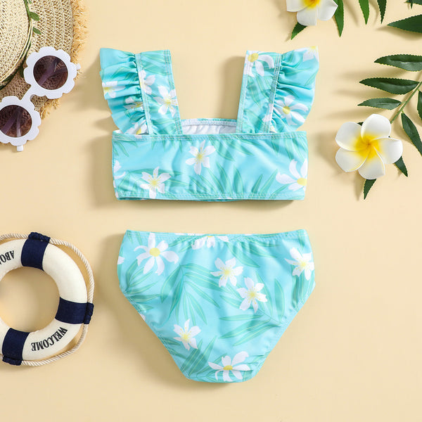 Girls Floral High Elastic Sunscreen Swimsuit