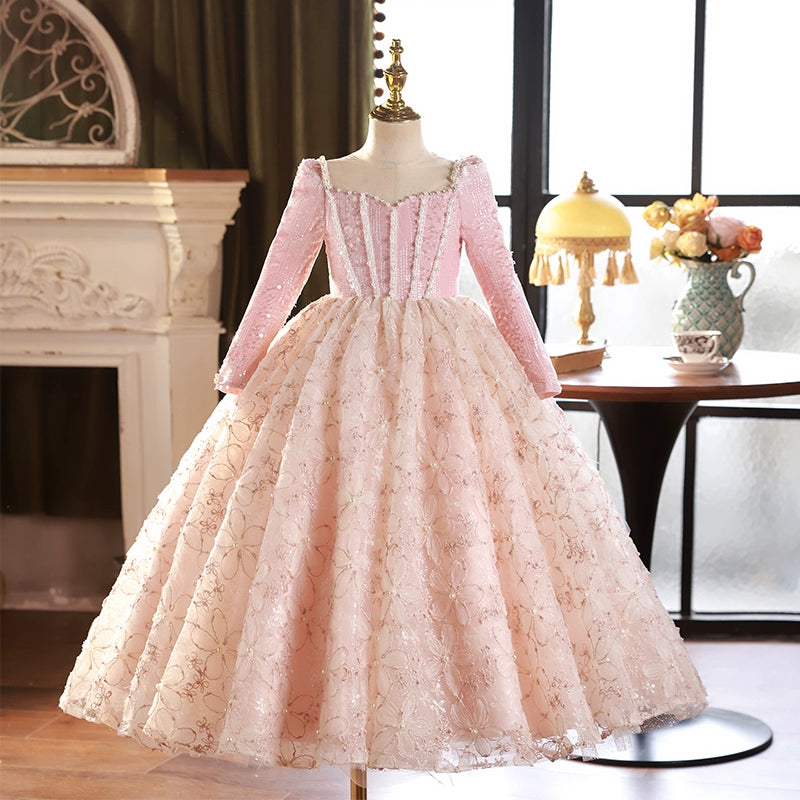 Girls Pink Birthday Dress Children's Party Princess Dress