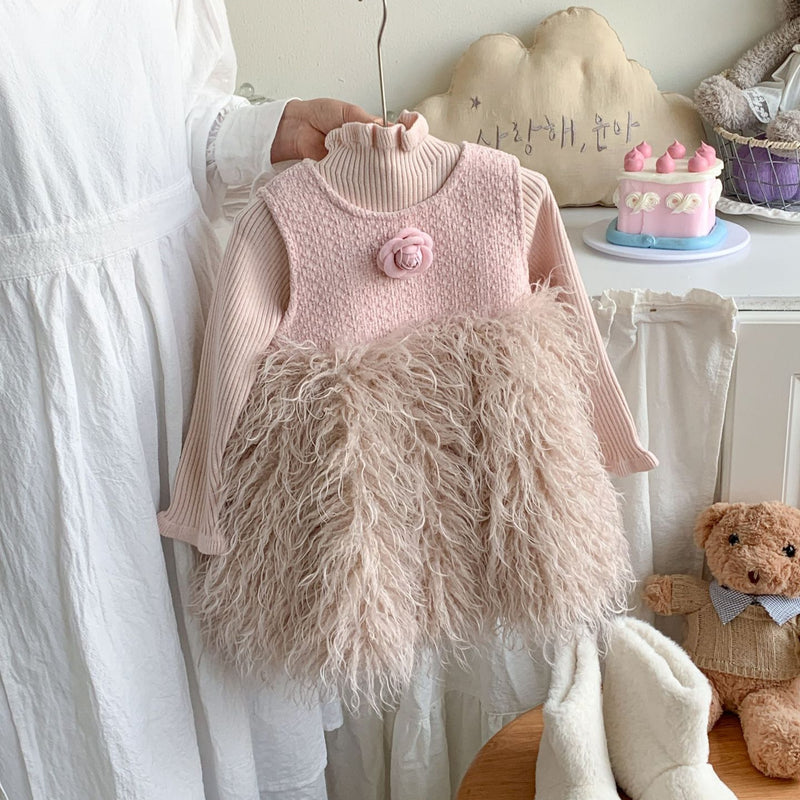 Girls Wool Bottoming Shirt Baby Girl Winter Vest Dress Two-piece Set