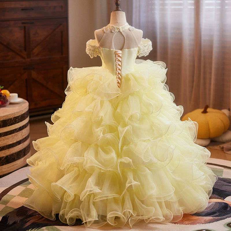 Girls Pageant Dresses Children's Yellow Sequined Princess Dress Girls Pageant Dresses Children's Yellow Sequined Princess Dress