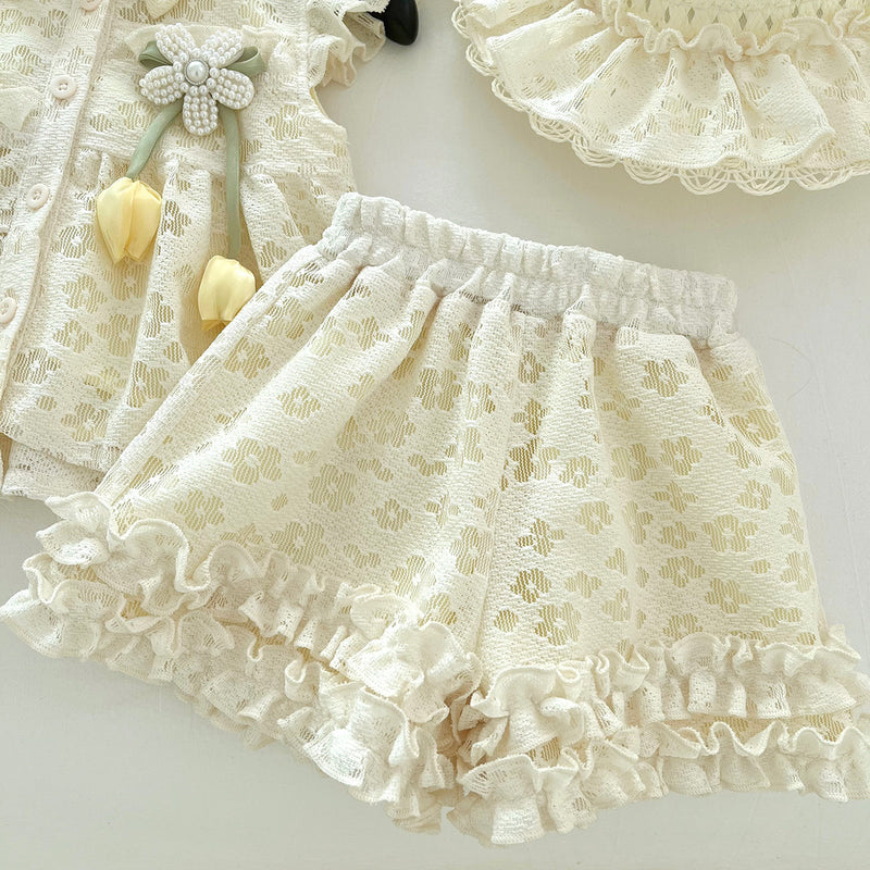 Baby Girls New Fly Sleeve Lace Top Shorts Two-Piece Set