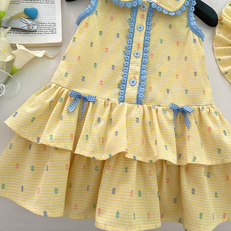 Girls' New Summer Sleeveless Hollow Bow Vest Princess Dress