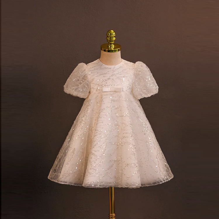 Children's White Birthday Dress Sparkling Princess Dress
