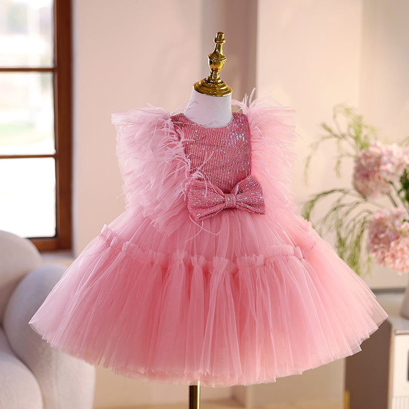 pink poofy dress Pink Girl Birthday Princess Dress Flower Girl Puffy Dress, Pink / 5-6 Years (130cm)