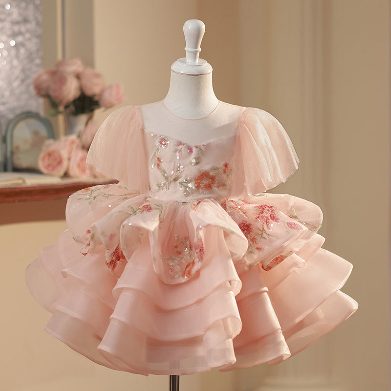 Toddler Prom Dress Girl Flower Formal Wedding Sequin Flower Mesh Princess Dress