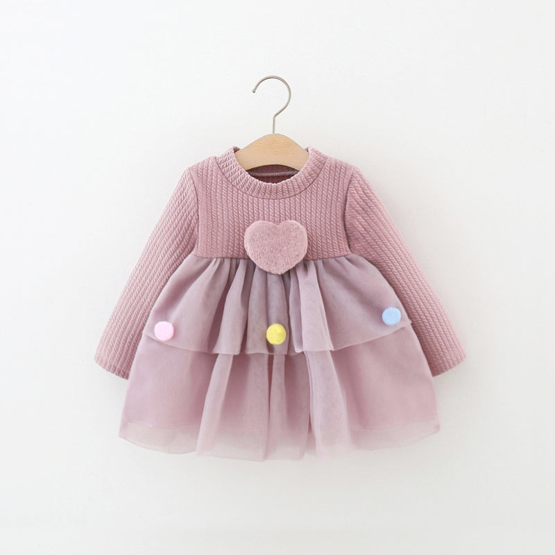 Girls' Long-sleeved Love Ball Puffy Tulle Princess Dress