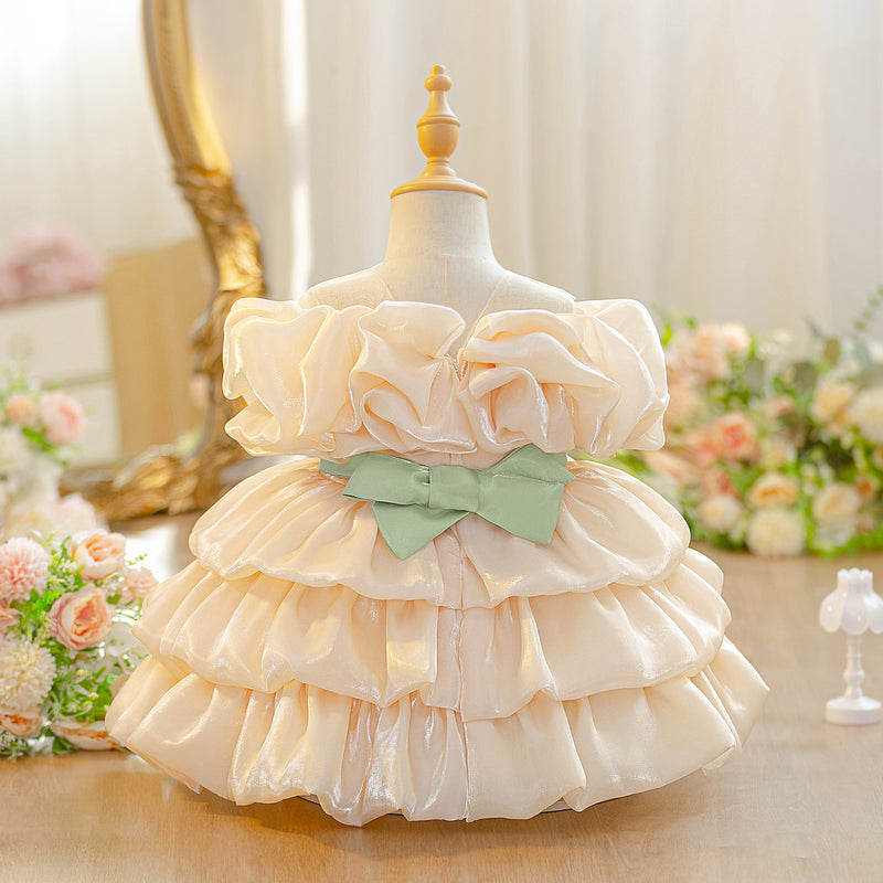 Toddler Birthday Princess Dresses Baby Bow Cake Dresses Flower Girl Dresses