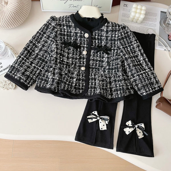 Girls' Spring New Round Neck Princess Plaid Jacket